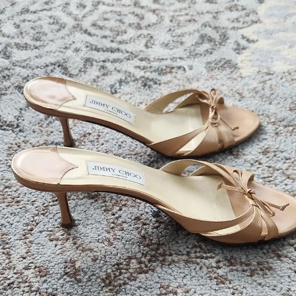 Jimmy Choo Leather Kitten Heel Bow Shoes Tan 40
