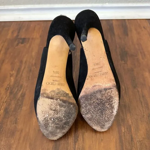 JIMMY CHOO LONDON Black Suede Nova Slingback Sandals Peep Toe