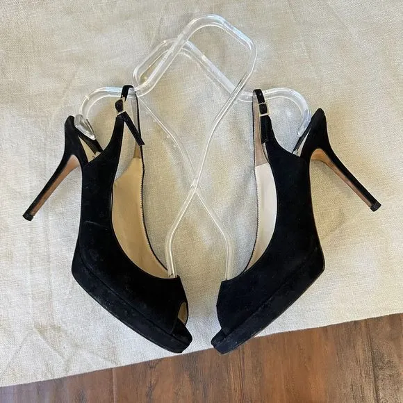 JIMMY CHOO LONDON Black Suede Nova Slingback Sandals Peep Toe