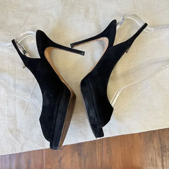 JIMMY CHOO LONDON Black Suede Nova Slingback Sandals Peep Toe