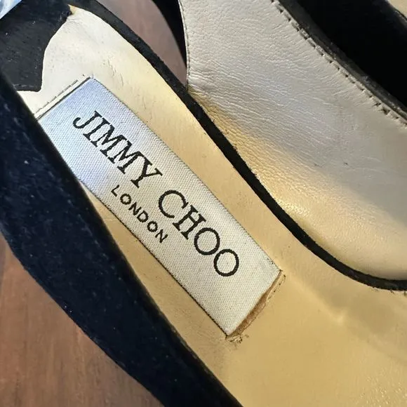 JIMMY CHOO LONDON Black Suede Nova Slingback Sandals Peep Toe