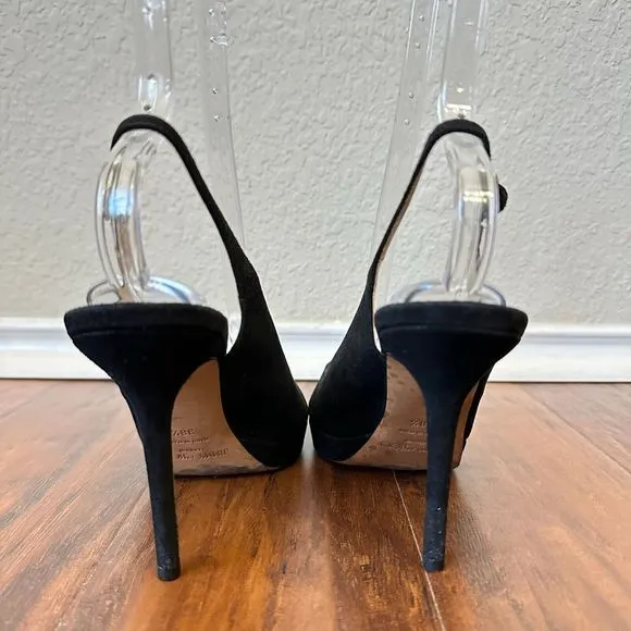 JIMMY CHOO LONDON Black Suede Nova Slingback Sandals Peep Toe