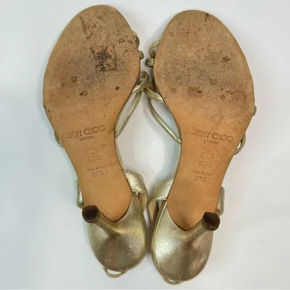 Jimmy Choo Minimalist Strappy Metallic Gold Heeled Sandals Stiletto EU38.5 US8.5