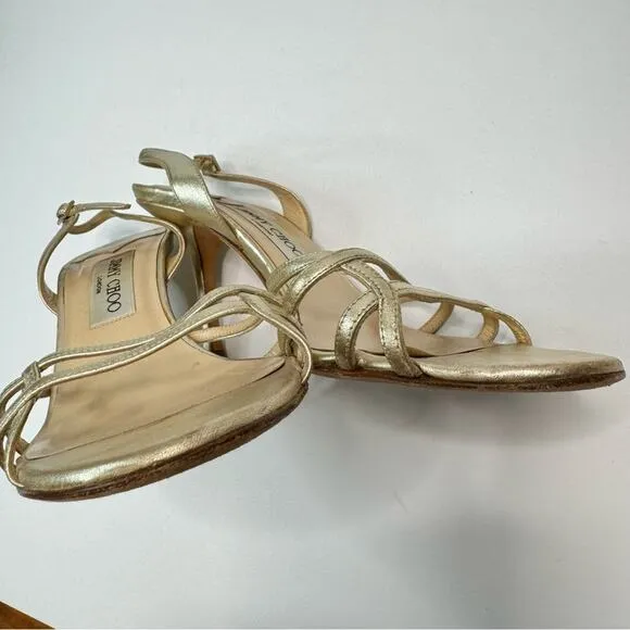 Jimmy Choo Minimalist Strappy Metallic Gold Heeled Sandals Stiletto EU38.5 US8.5