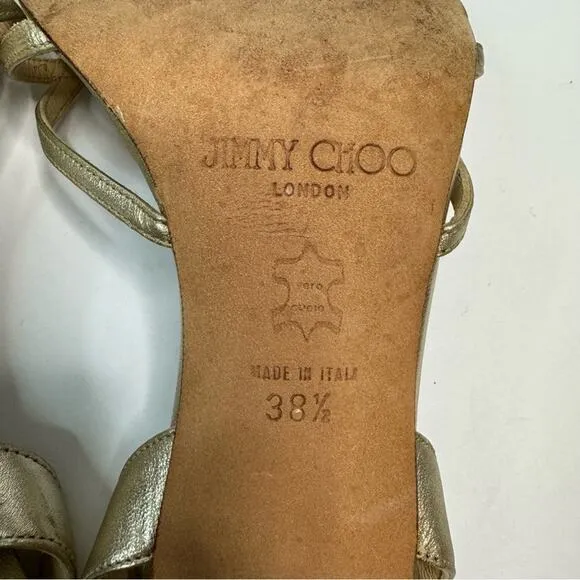 Jimmy Choo Minimalist Strappy Metallic Gold Heeled Sandals Stiletto EU38.5 US8.5