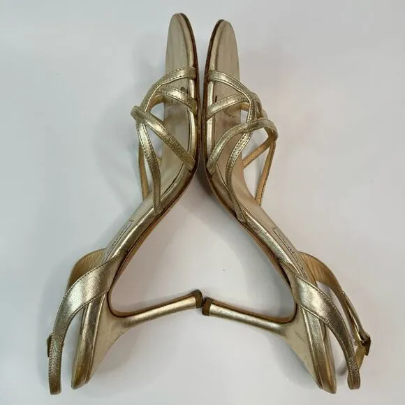 Jimmy Choo Minimalist Strappy Metallic Gold Heeled Sandals Stiletto EU38.5 US8.5