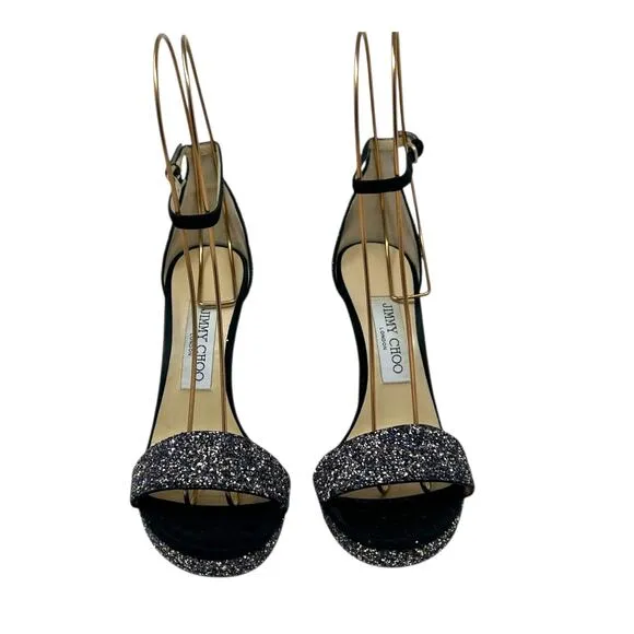 Jimmy Choo Misty Glitter Twilight Black Heels 36.5