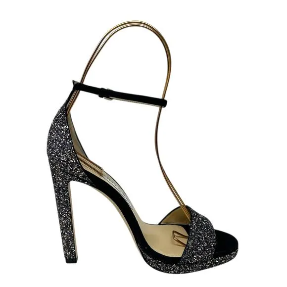 Jimmy Choo Misty Glitter Twilight Black Heels 36.5