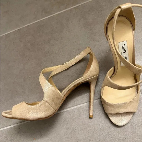 Jimmy Choo Nude Suede Strappy Sandals 39.5