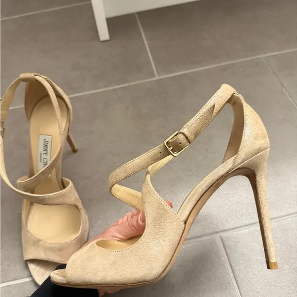 Jimmy Choo Nude Suede Strappy Sandals 39.5