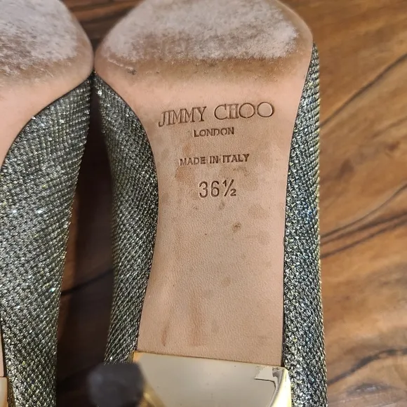 Jimmy Choo Romy Lame Glitter Gold Pumps