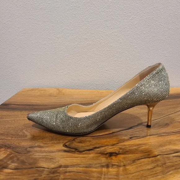 Jimmy Choo Romy Lame Glitter Gold Pumps