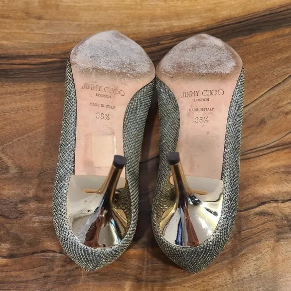 Jimmy Choo Romy Lame Glitter Gold Pumps