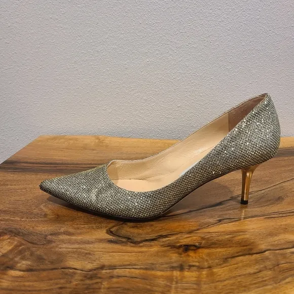Jimmy Choo Romy Lame Glitter Gold Pumps