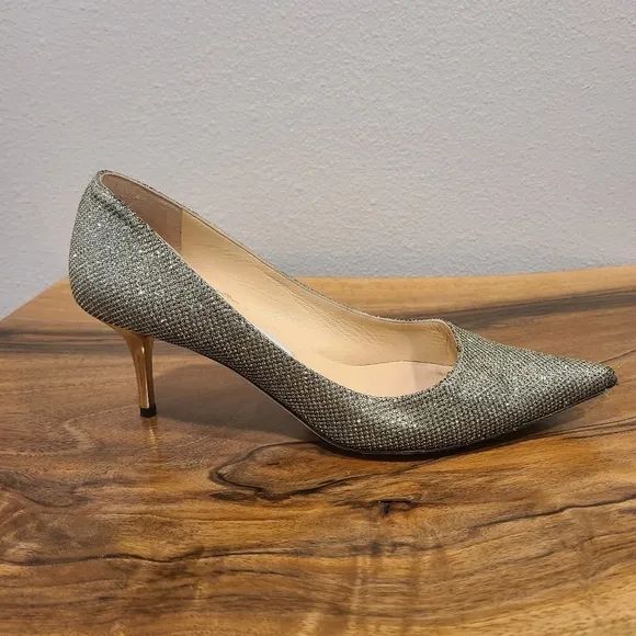 Jimmy Choo Romy Lame Glitter Gold Pumps
