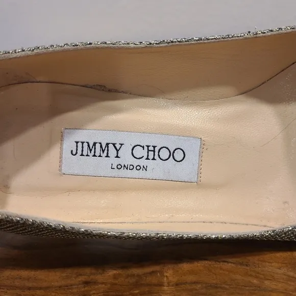Jimmy Choo Romy Lame Glitter Gold Pumps