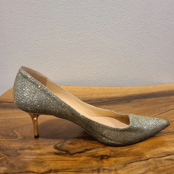 Jimmy Choo Romy Lame Glitter Gold Pumps