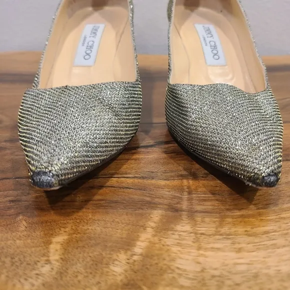 Jimmy Choo Romy Lame Glitter Gold Pumps