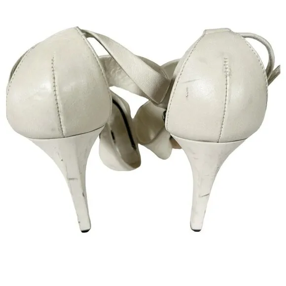 Jimmy Choo Trapeze Pleated Asymmetrical Off White Black Patent Leather Sandals