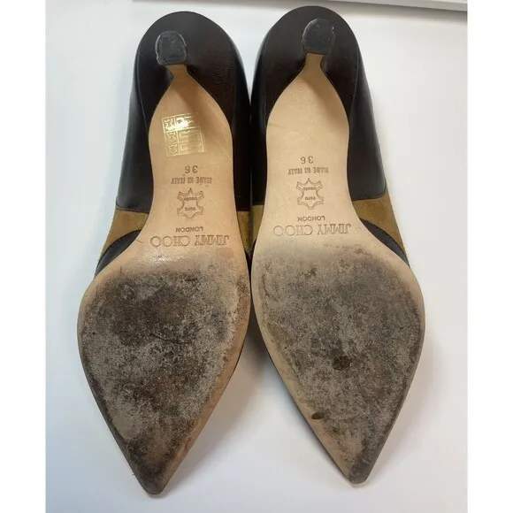 Jimmy Choo Two Tone Suede Leather Cut Out Kitten Heel Pumps Sz 36