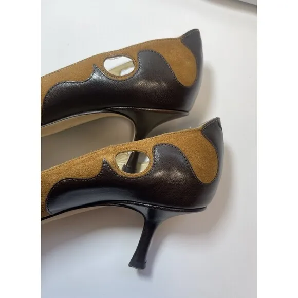 Jimmy Choo Two Tone Suede Leather Cut Out Kitten Heel Pumps Sz 36