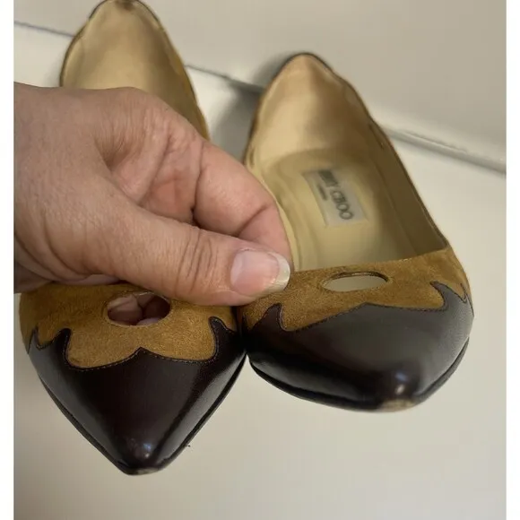 Jimmy Choo Two Tone Suede Leather Cut Out Kitten Heel Pumps Sz 36