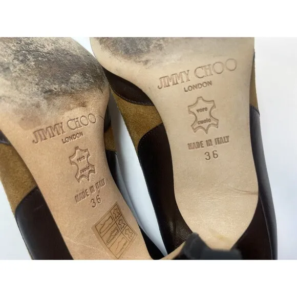 Jimmy Choo Two Tone Suede Leather Cut Out Kitten Heel Pumps Sz 36