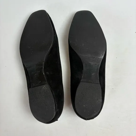 Jimmy Choo Wendy Black Suede Flats Shoes Gold Logo Women’s size 37.5 7.5 Italy