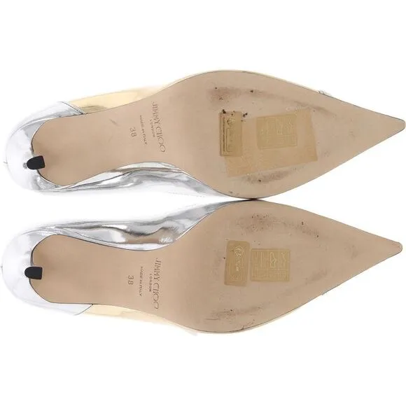 Jimmy Choo Womens Cass 95 Silver Leather Slip-On Stiletto Pumps Shoes Used