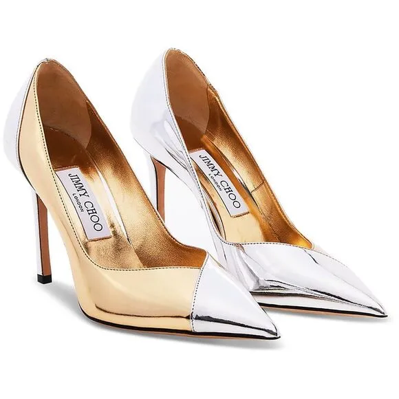 Jimmy Choo Womens Cass 95 Silver Leather Slip-On Stiletto Pumps Shoes Used