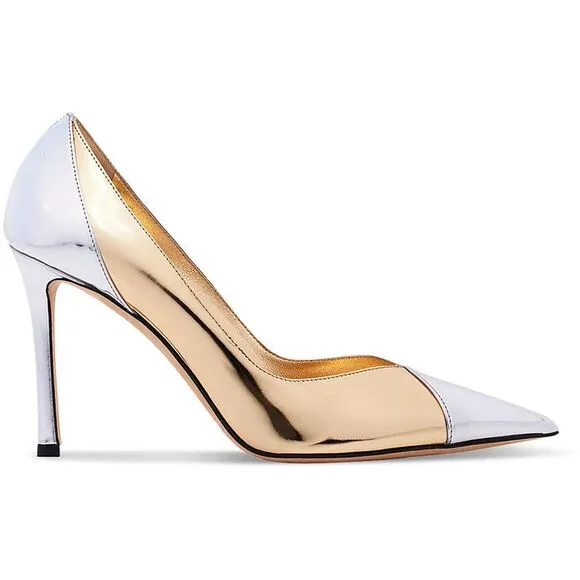 Jimmy Choo Womens Cass 95 Silver Leather Slip-On Stiletto Pumps Shoes Used