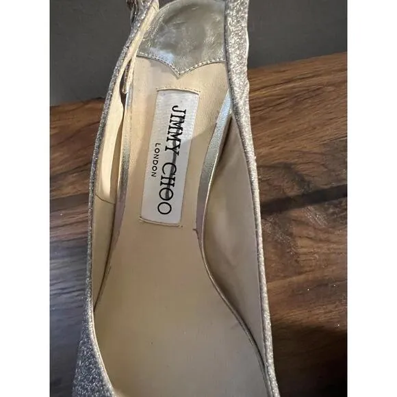 JIMMY CHOO Women's Nova 100 Dusty Gold Glitter High-Heel Sandals EUR 38 US 8