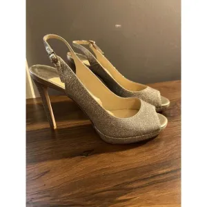 JIMMY CHOO Women's Nova 100 Dusty Gold Glitter High-Heel Sandals EUR 38 US 8
