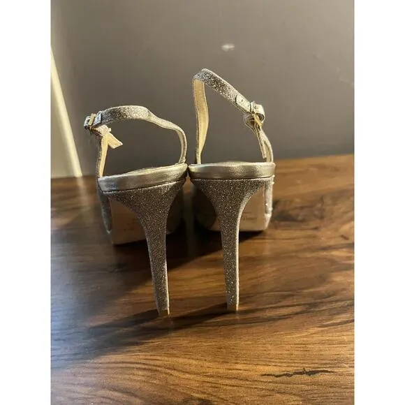 JIMMY CHOO Women's Nova 100 Dusty Gold Glitter High-Heel Sandals EUR 38 US 8