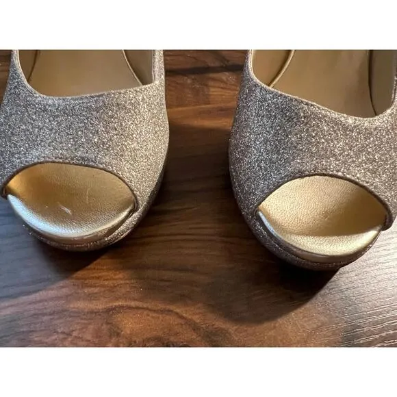 JIMMY CHOO Women's Nova 100 Dusty Gold Glitter High-Heel Sandals EUR 38 US 8