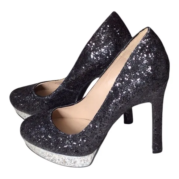Joan &amp; David Daquella Womens Pump Platform Shoes Black Glitter US 6M NWOB