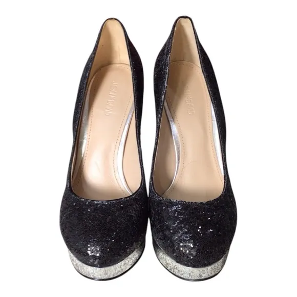 Joan &amp; David Daquella Womens Pump Platform Shoes Black Glitter US 6M NWOB