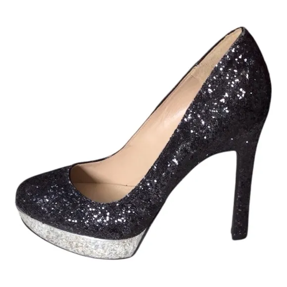 Joan &amp; David Daquella Womens Pump Platform Shoes Black Glitter US 6M NWOB