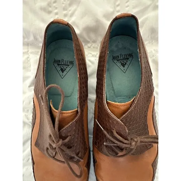 John Fleuvog Men's Executor Rusnak Brown &amp; Tan leather dress shoes size 9