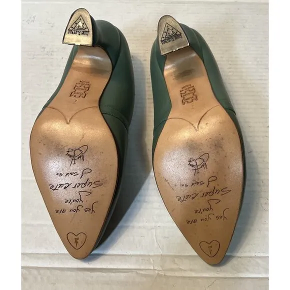 John Fluevog MINIMALISTIC PADDED PUMPS SHOES GREEN SIZE 7