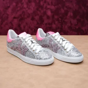 John Richmond Women Grey Pink Glitter Rock&amp;Roll Sneakers sz 7.5US EUR38