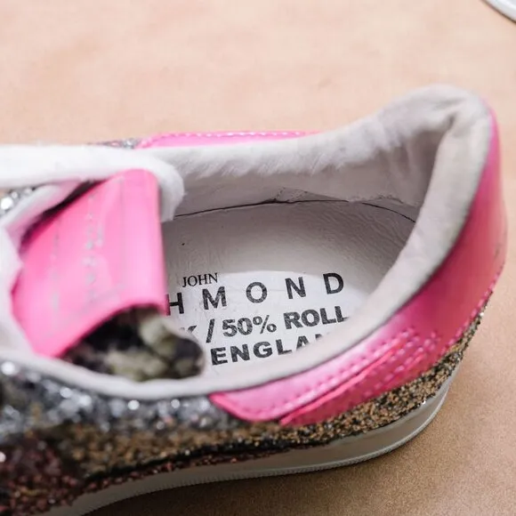 John Richmond Women Grey Pink Glitter Rock&amp;Roll Sneakers sz 7.5US EUR38