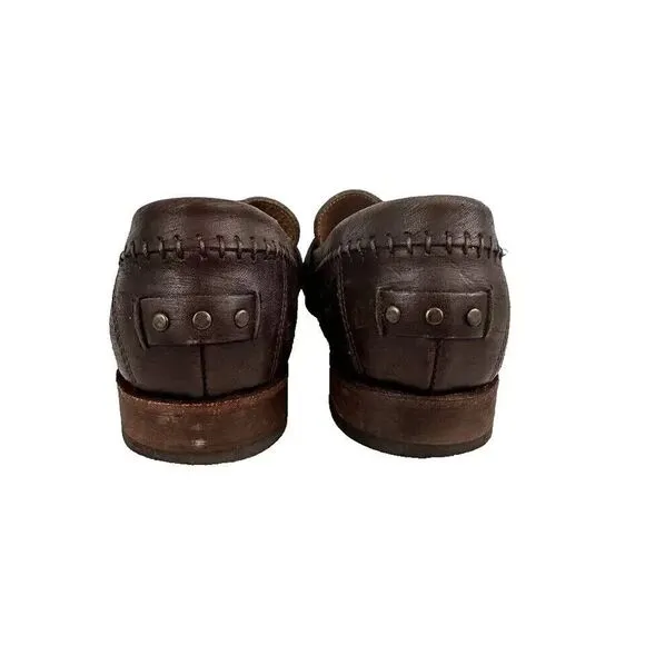 John Varvatos Men's 8.5 Studded Brown Leather Glam Loafers Handmade in Italy