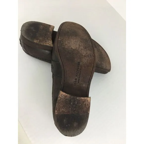 John Varvatos Men's 8.5 Studded Brown Leather Glam Loafers Handmade in Italy