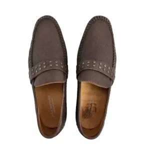 John Varvatos Men's 8.5 Studded Brown Leather Glam Loafers Handmade in Italy