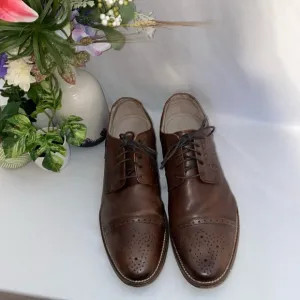 JOHNSTON &amp; MURPHY 1850Cap Toe Oxford Size 10.5 Mens Leather Brown Dress Shoes
