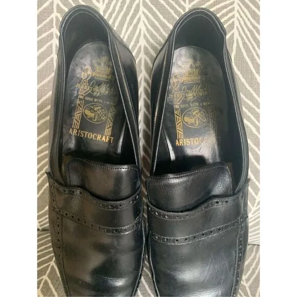 Johnston &amp; Murphy Aristocraft LOAFER wingtip Black Leather Dress Shoes men 9.5