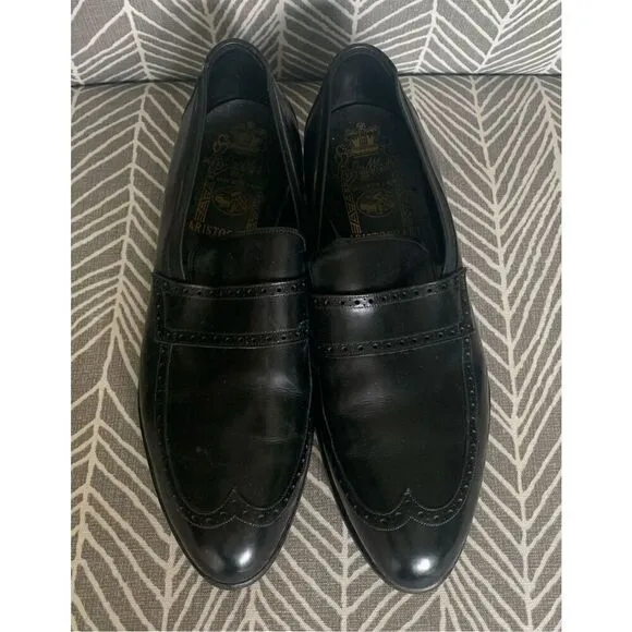 Johnston &amp; Murphy Aristocraft LOAFER wingtip Black Leather Dress Shoes men 9.5