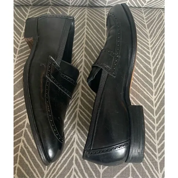 Johnston &amp; Murphy Aristocraft LOAFER wingtip Black Leather Dress Shoes men 9.5