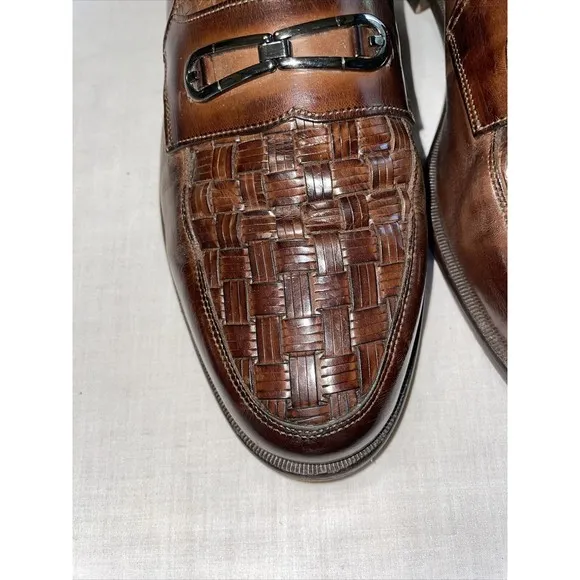 Johnston &amp; Murphy Cellini Italy Men’s Dress Shoes Size 9.5 M Brown Weave Leather
